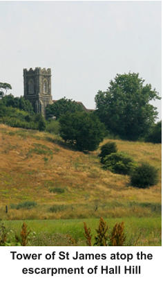 Tower of St James atop the escarpment of Hall Hill